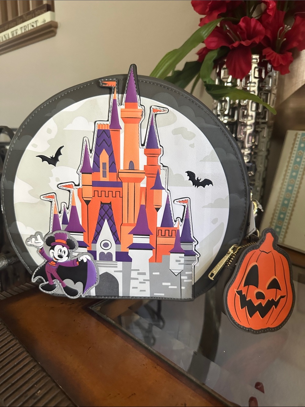 Loungefly Halloween Castle Round convertible Backpack Mickey Minnie w/coin purse